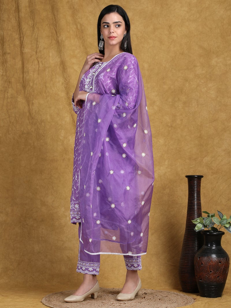 Shifory Floral Purple Embroidered Kurta Set for Women - Image 2
